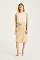 Düğme Detaylı Pileli Midi Boy Etek