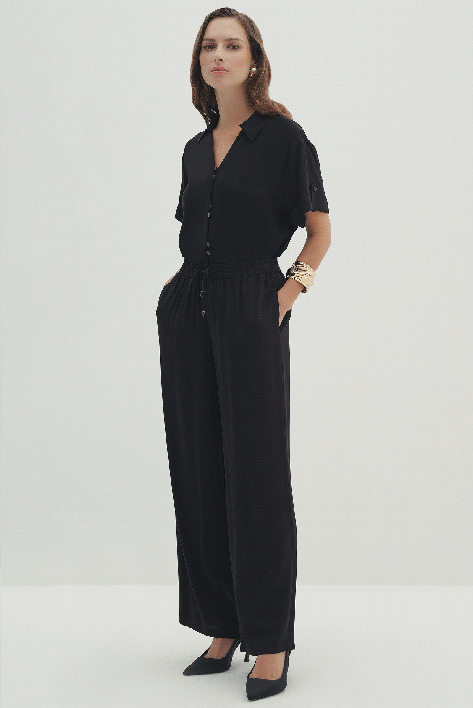 Beli Lastikli Bol Paça Pantolon