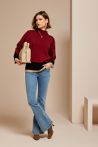 Kontrast Dik Yaka Triko Kazak