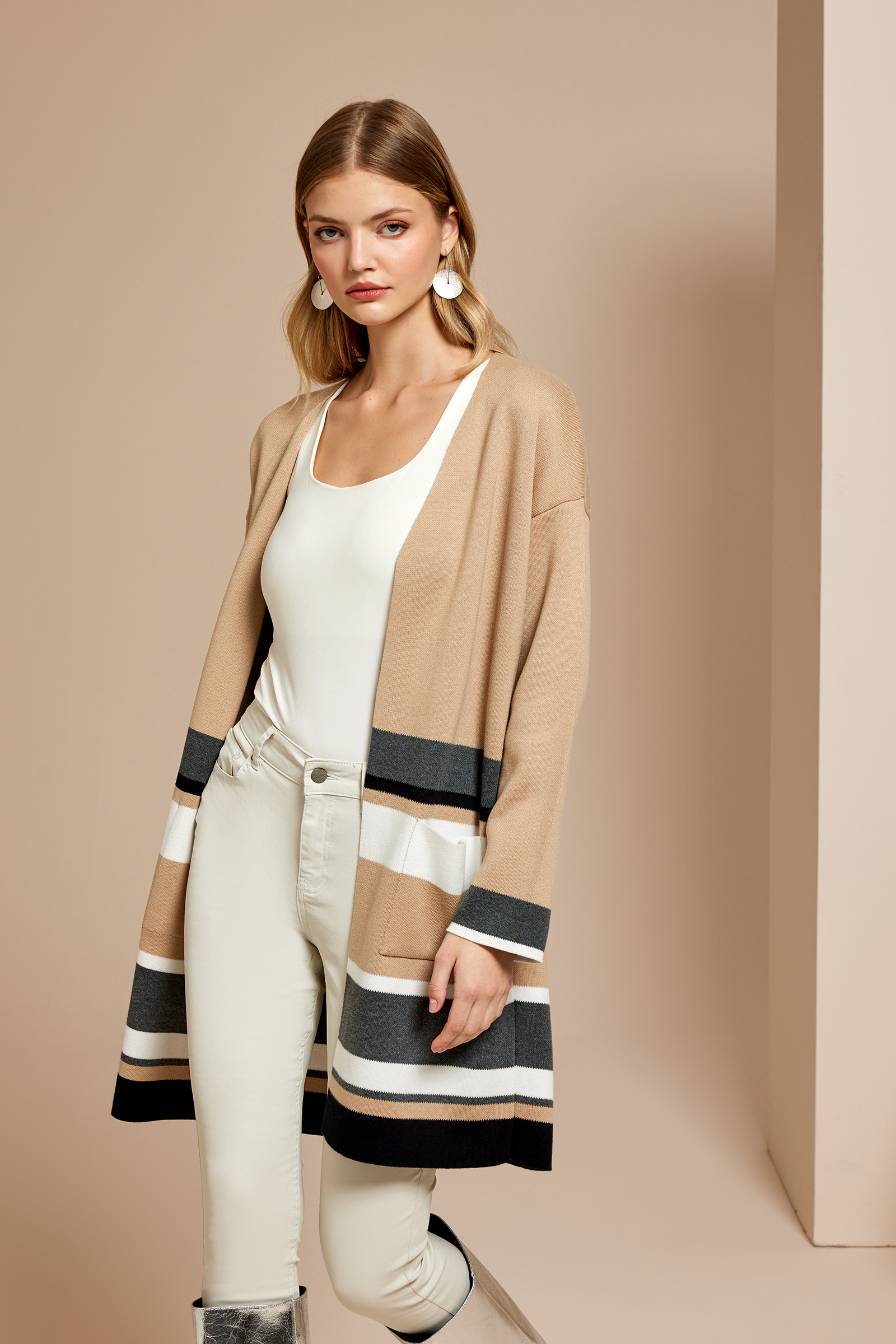 Çizgili Uzun Triko Hırka