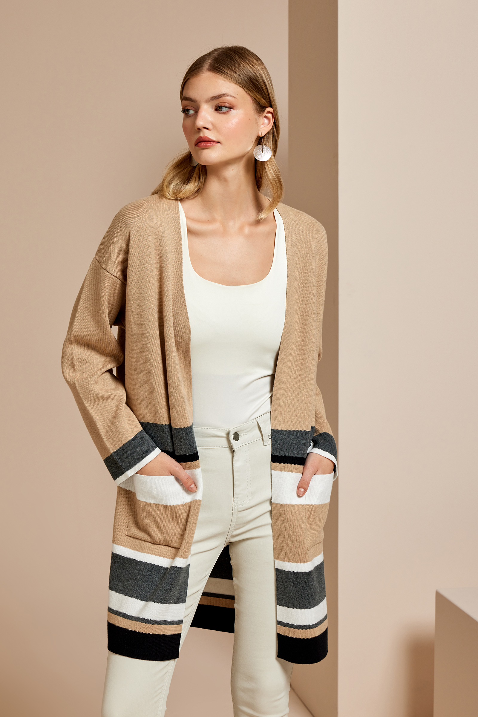 Çizgili Uzun Triko Hırka