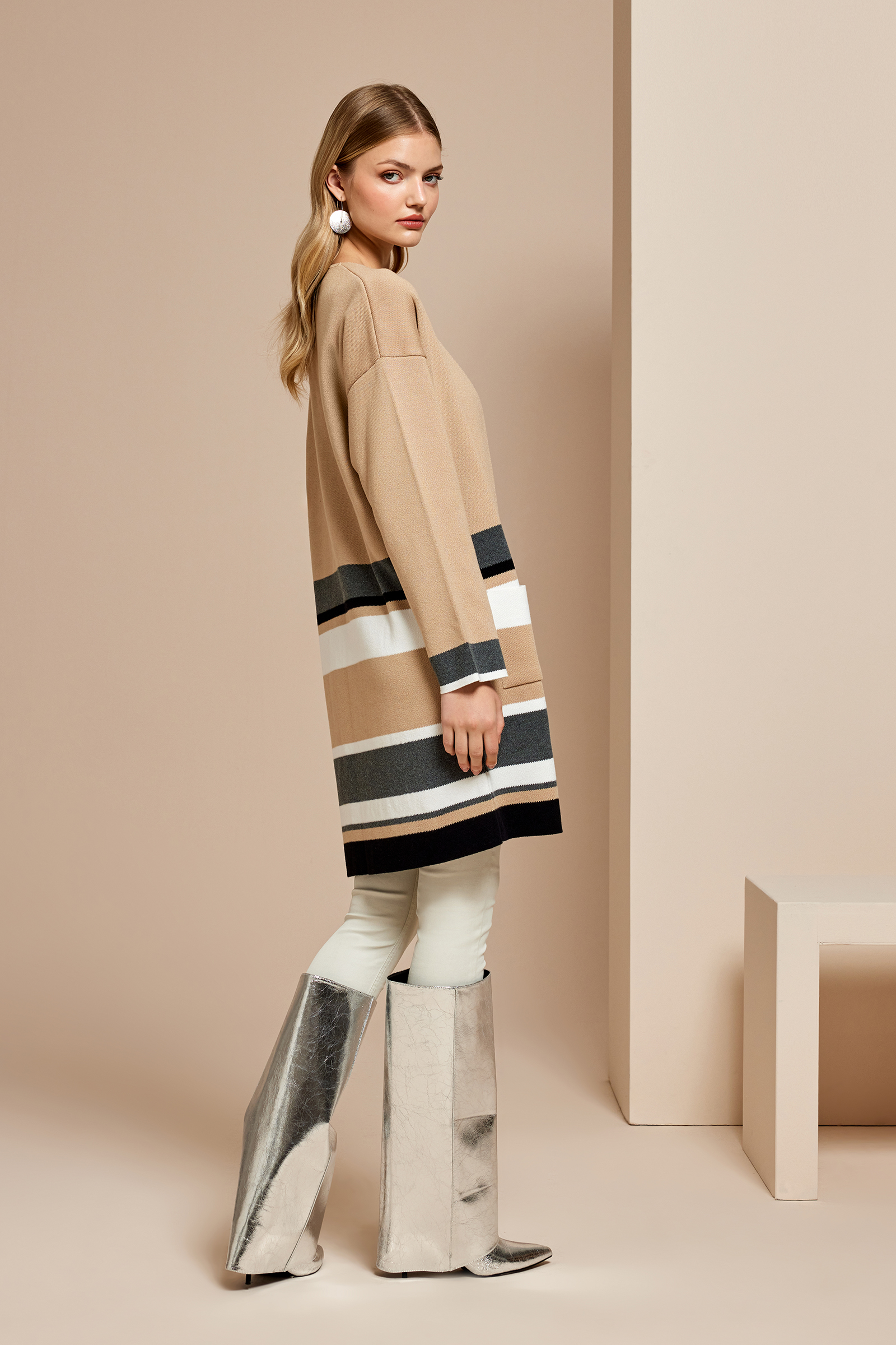 Çizgili Uzun Triko Hırka