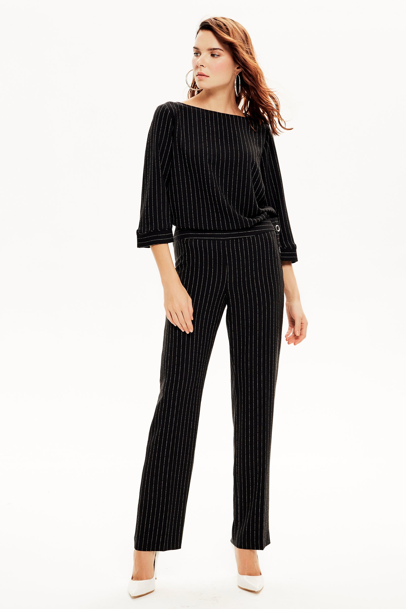 Kuşgözü Detaylı Çizgili Bol Kesim Pantolon