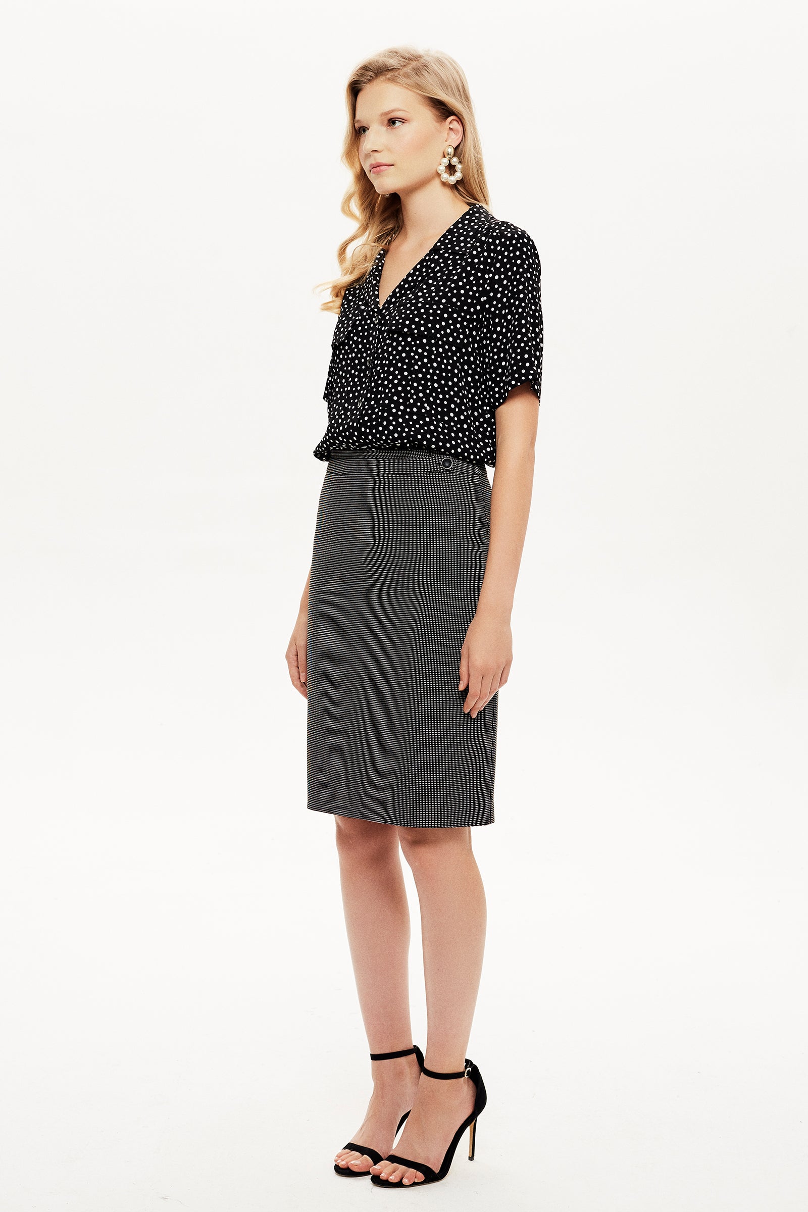 Bel Detaylı Dokulu Dar Etek