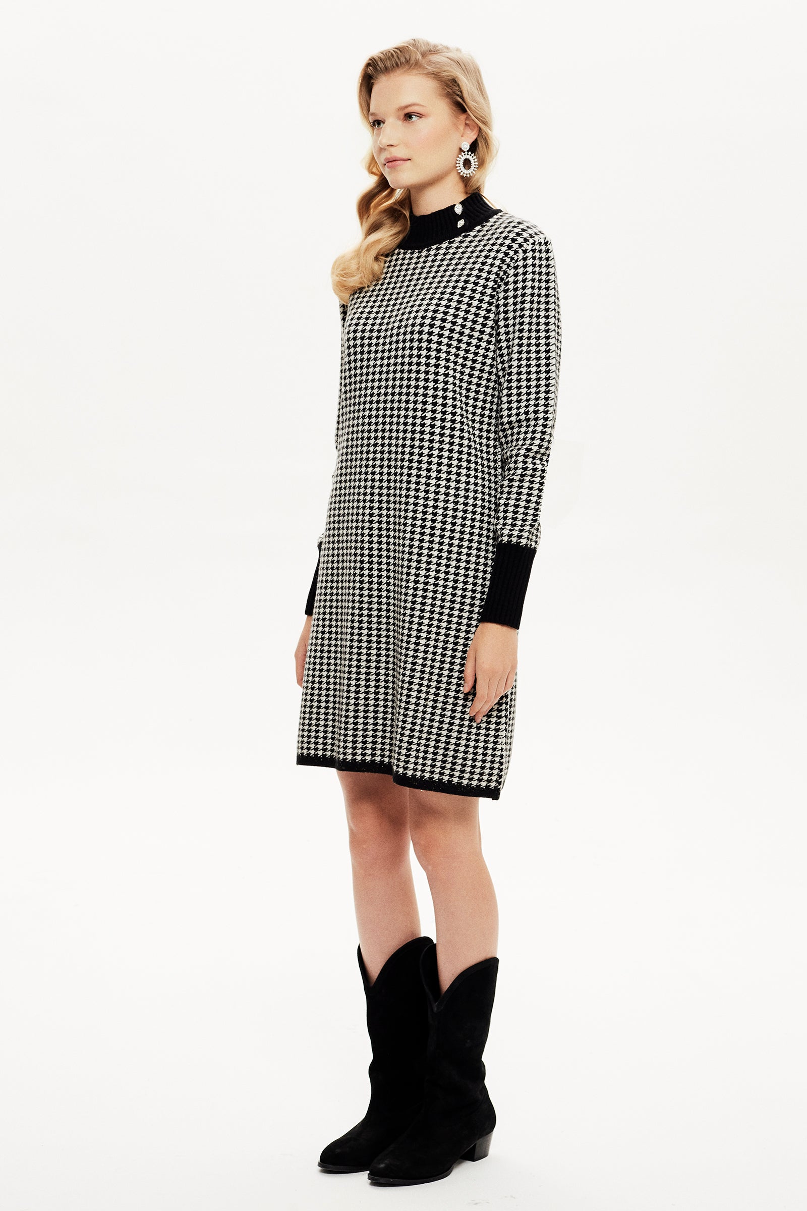 Balıkçı Yaka Kazayağı Triko Elbise