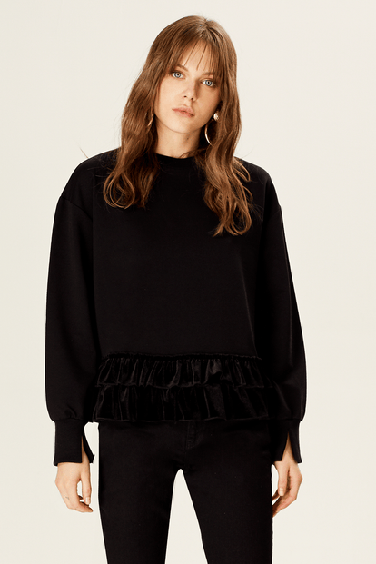 Kadife Fırfırlı Sweatshirt