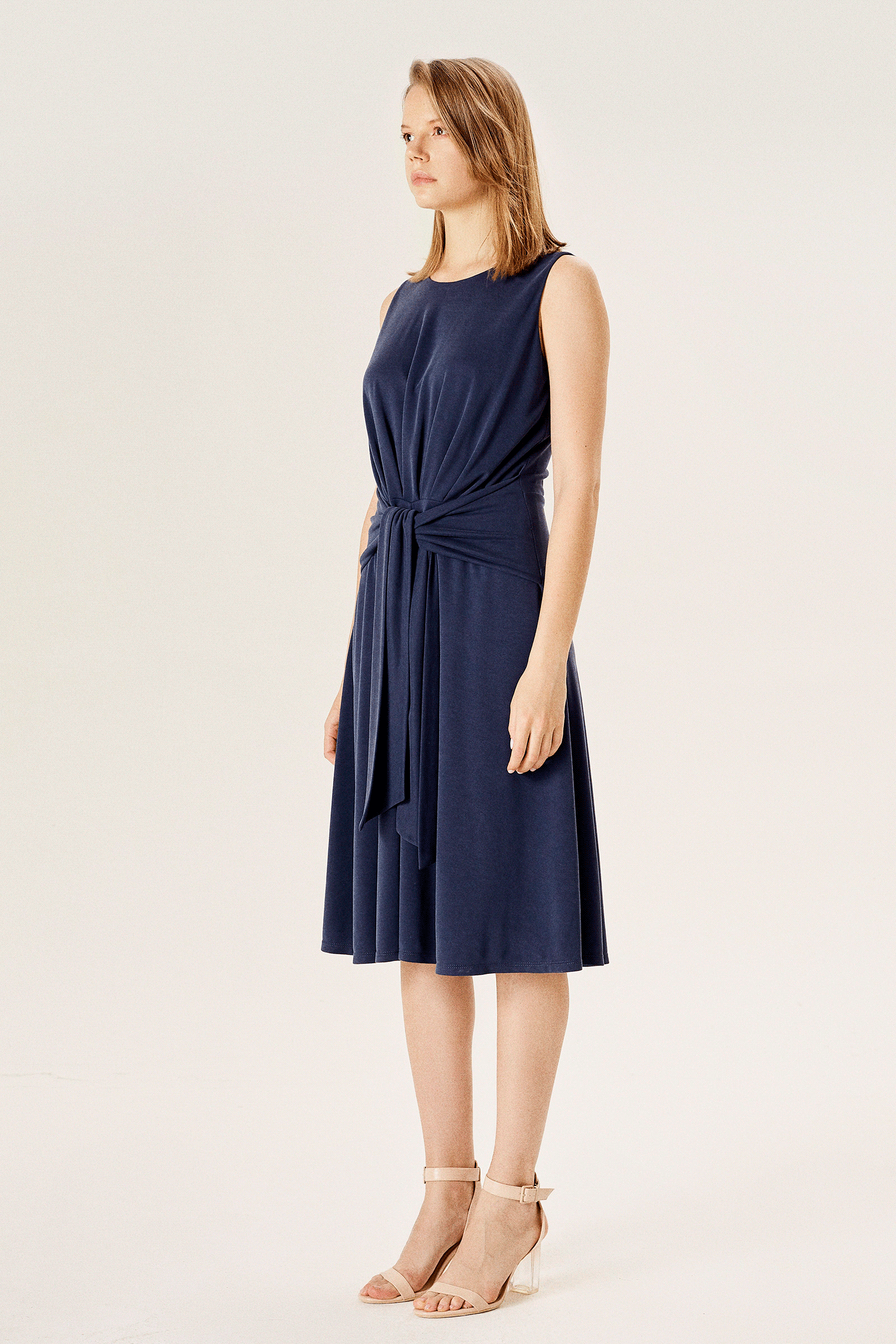 Beli Bağlamalı Penye Elbise