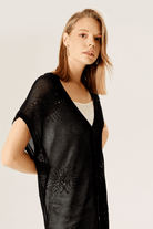 Pul İşlemeli File Triko Hırka