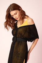 Pul İşlemeli File Triko Hırka