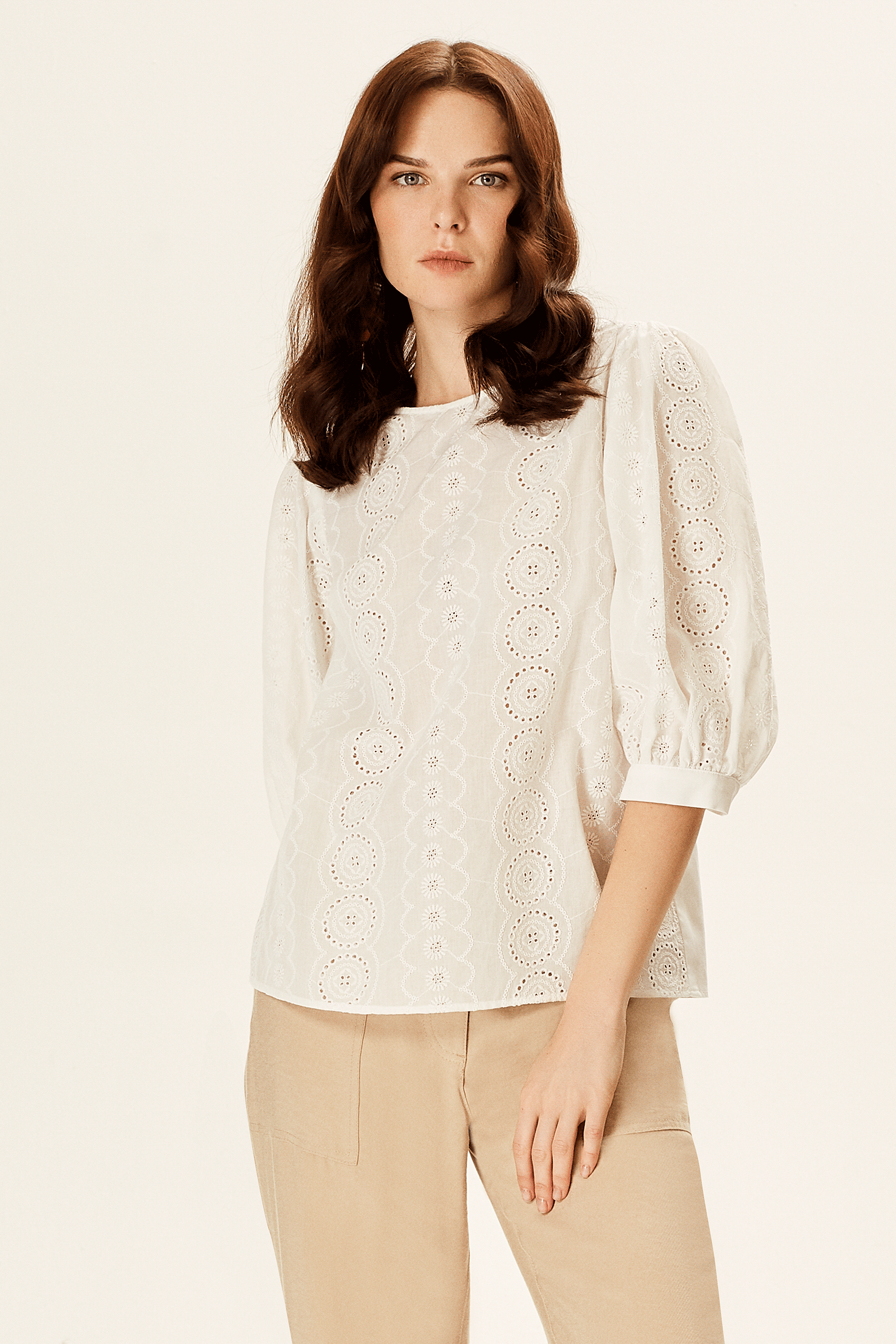 Balon Kollu Brode Bluz