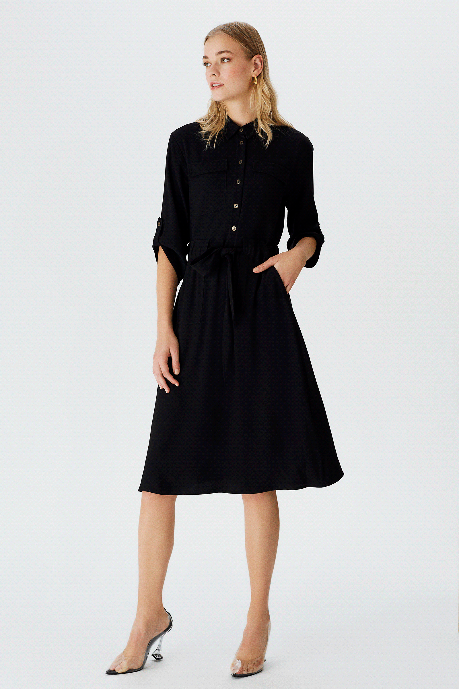 Yarım Patlı Kuşaklı Elbise