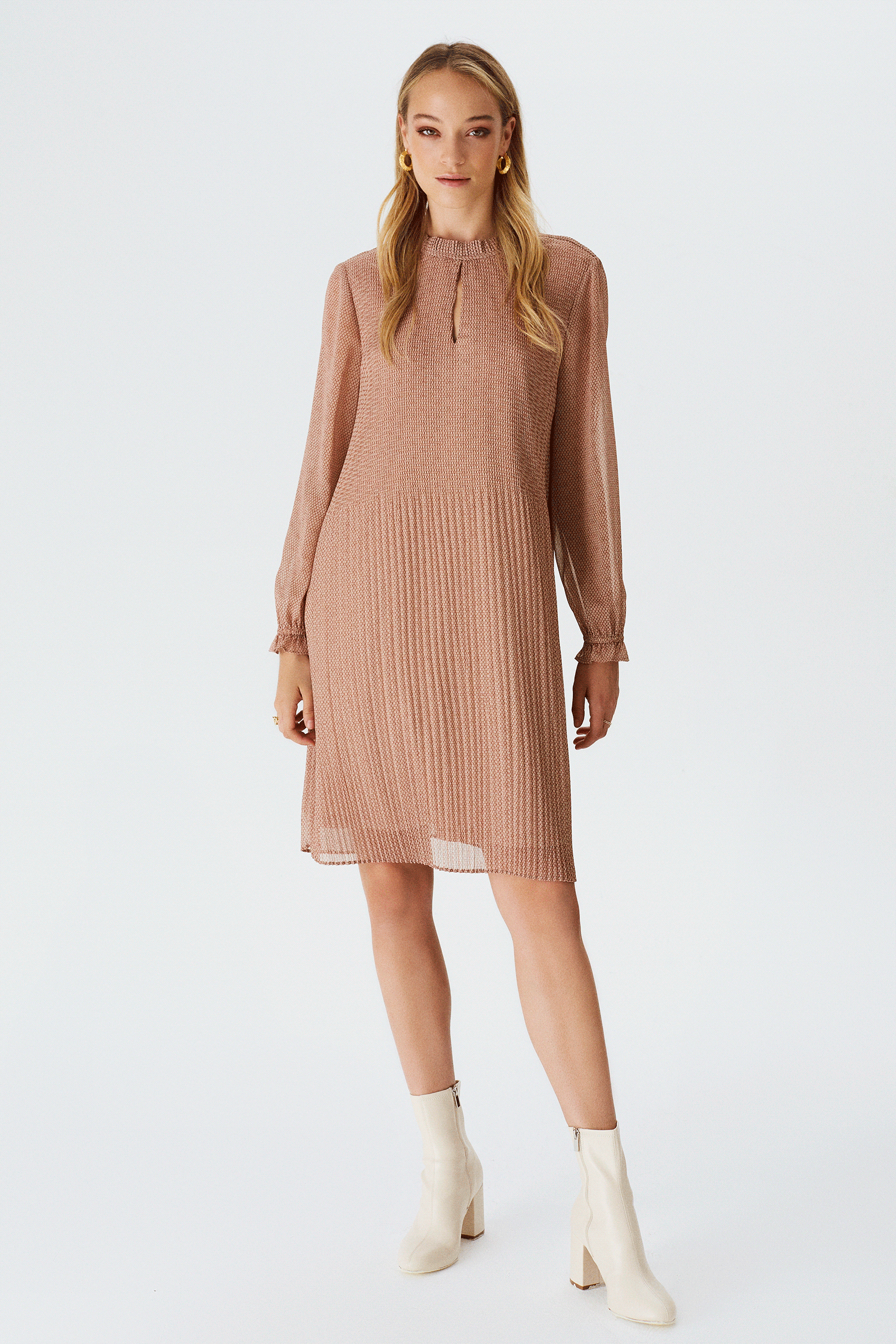 white christmas dresses Pleated Lined Chiffon Dress – NaraMaxx