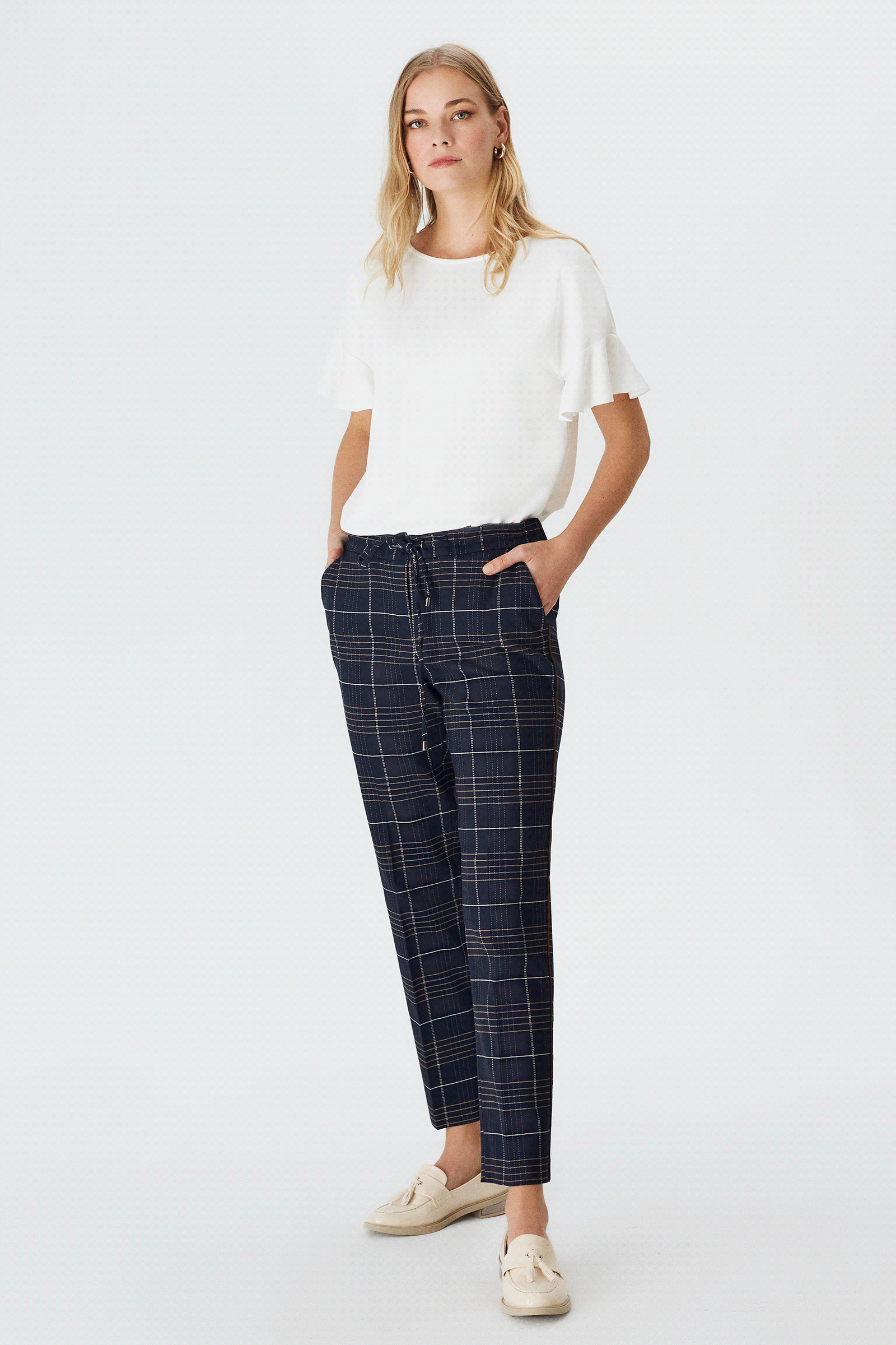 Bel Bağlamalı Latikli Pantolon