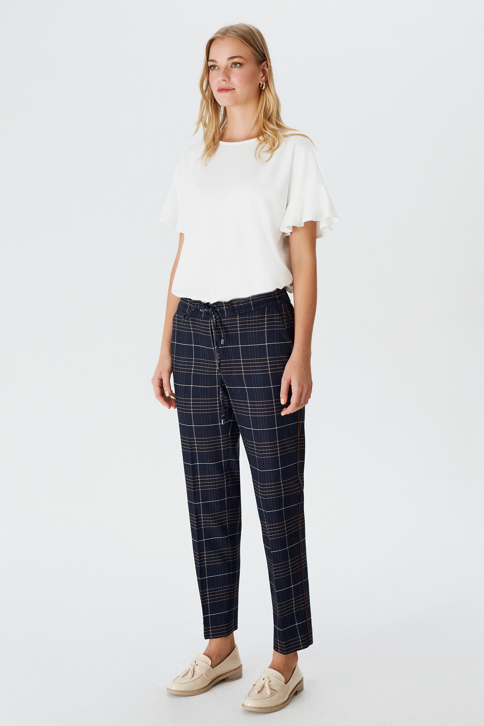 Bel Bağlamalı Latikli Pantolon