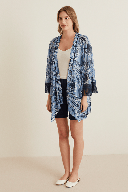 Kolları Püsküllü Asimetrik Kimono
