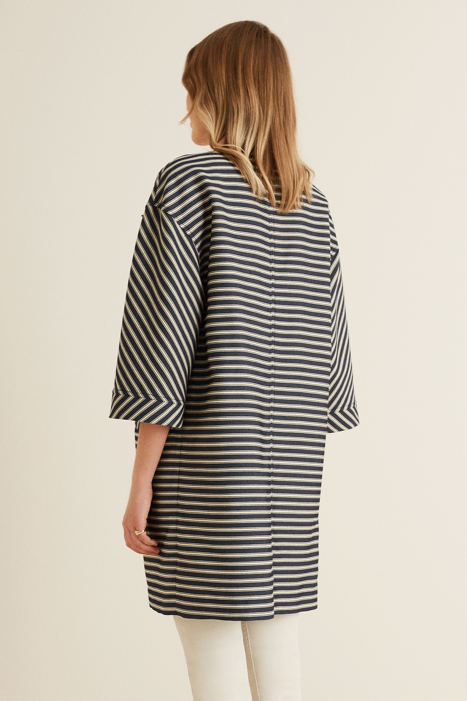 Truvakar Kol Çizgili Uzun Ceket