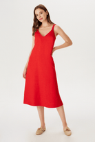 Askıları Lastik Detaylı Yırtmaçlı Midi Boy Elbise