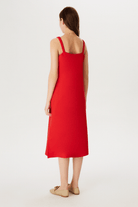 Askıları Lastik Detaylı Yırtmaçlı Midi Boy Elbise