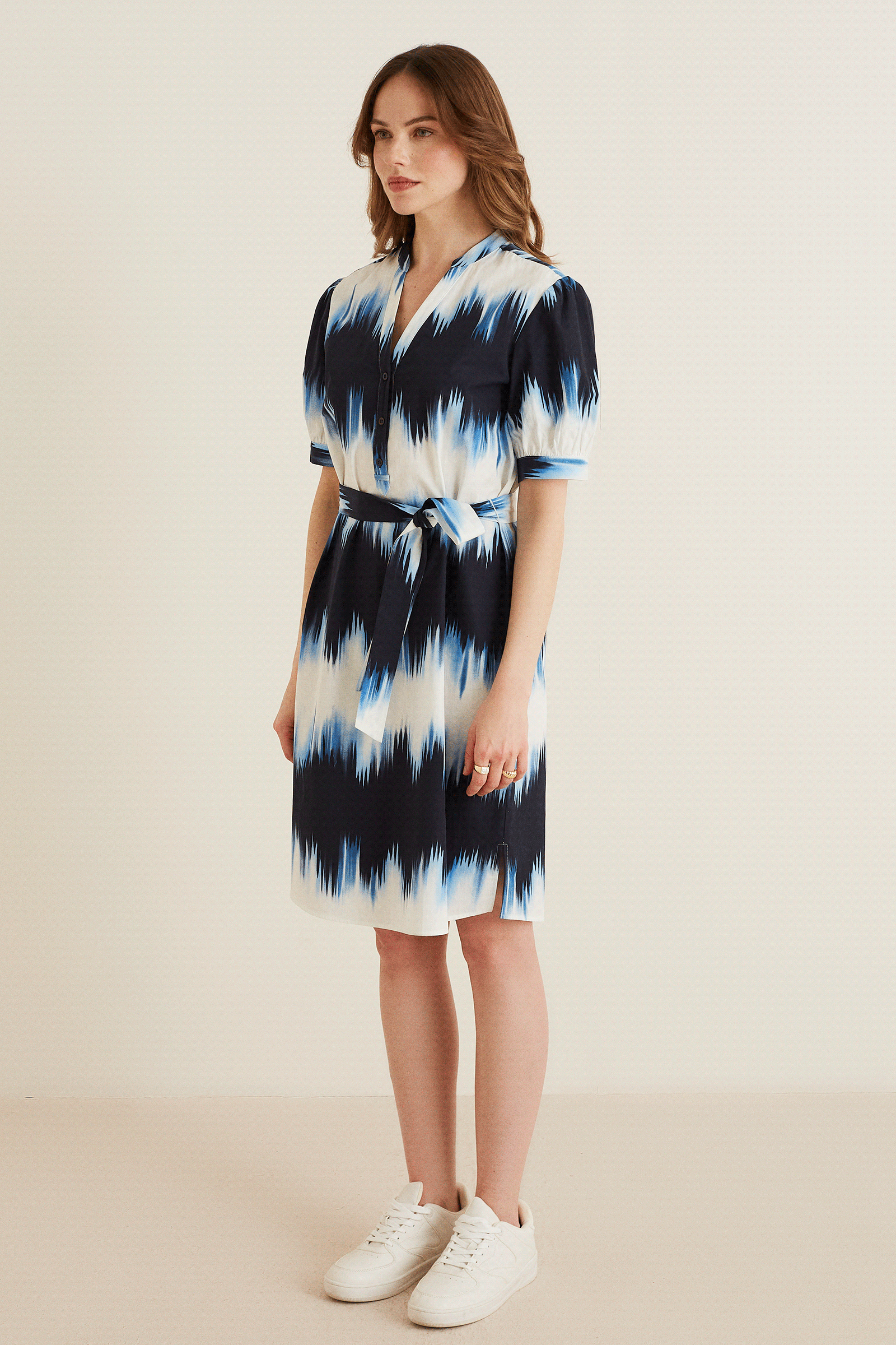 Yarım Patlı Beli Kuşaklı Poplin Elbise Modeli