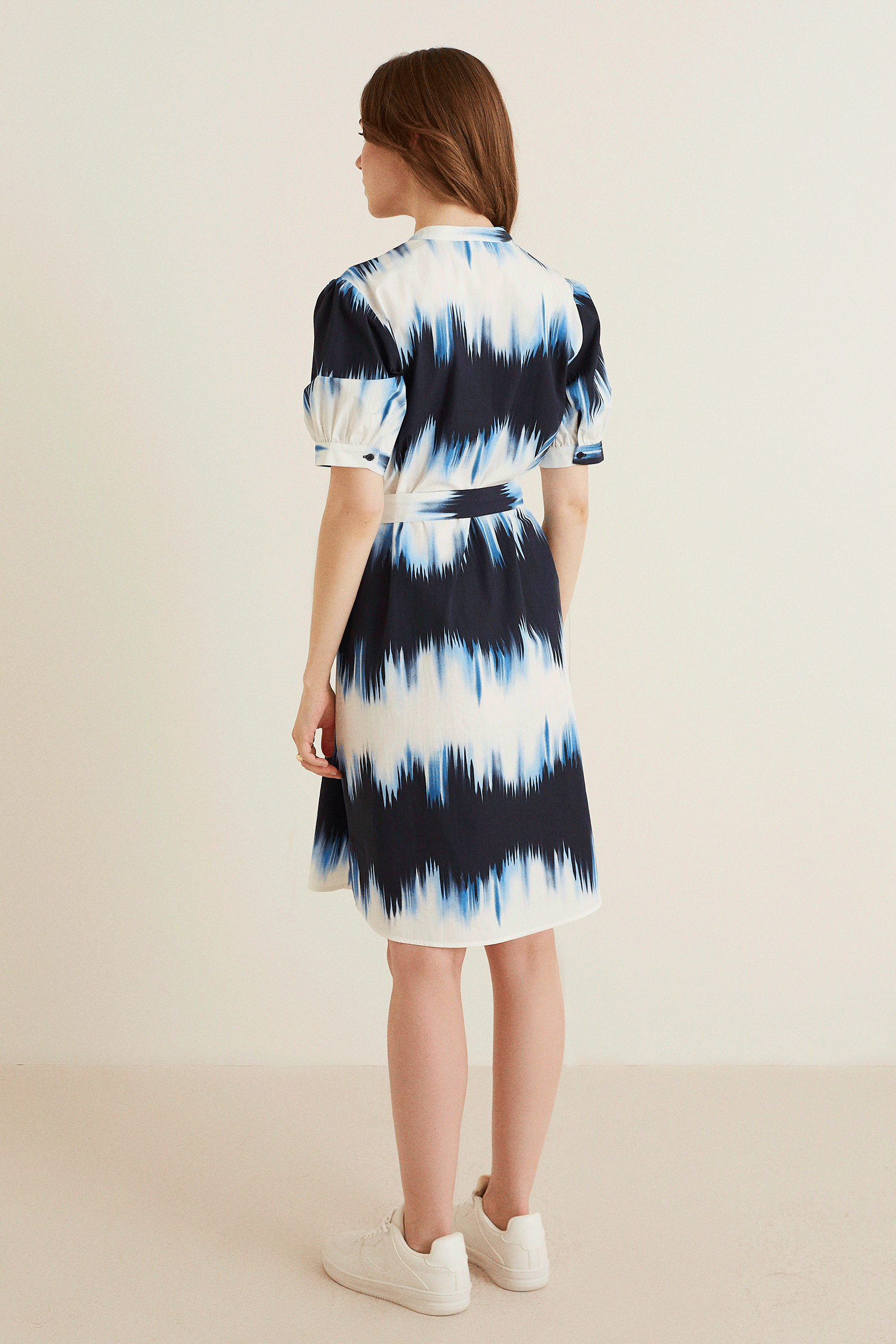 Yarım Patlı Beli Kuşaklı Poplin Elbise Modeli