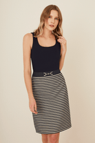 Bel Detaylı Çizgili Etek