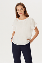 Düşük Kollu Yakası Dikiş Detaylı Bluz