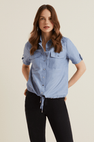 Bağcıklı Cepli Yarım Kollu Gömlek