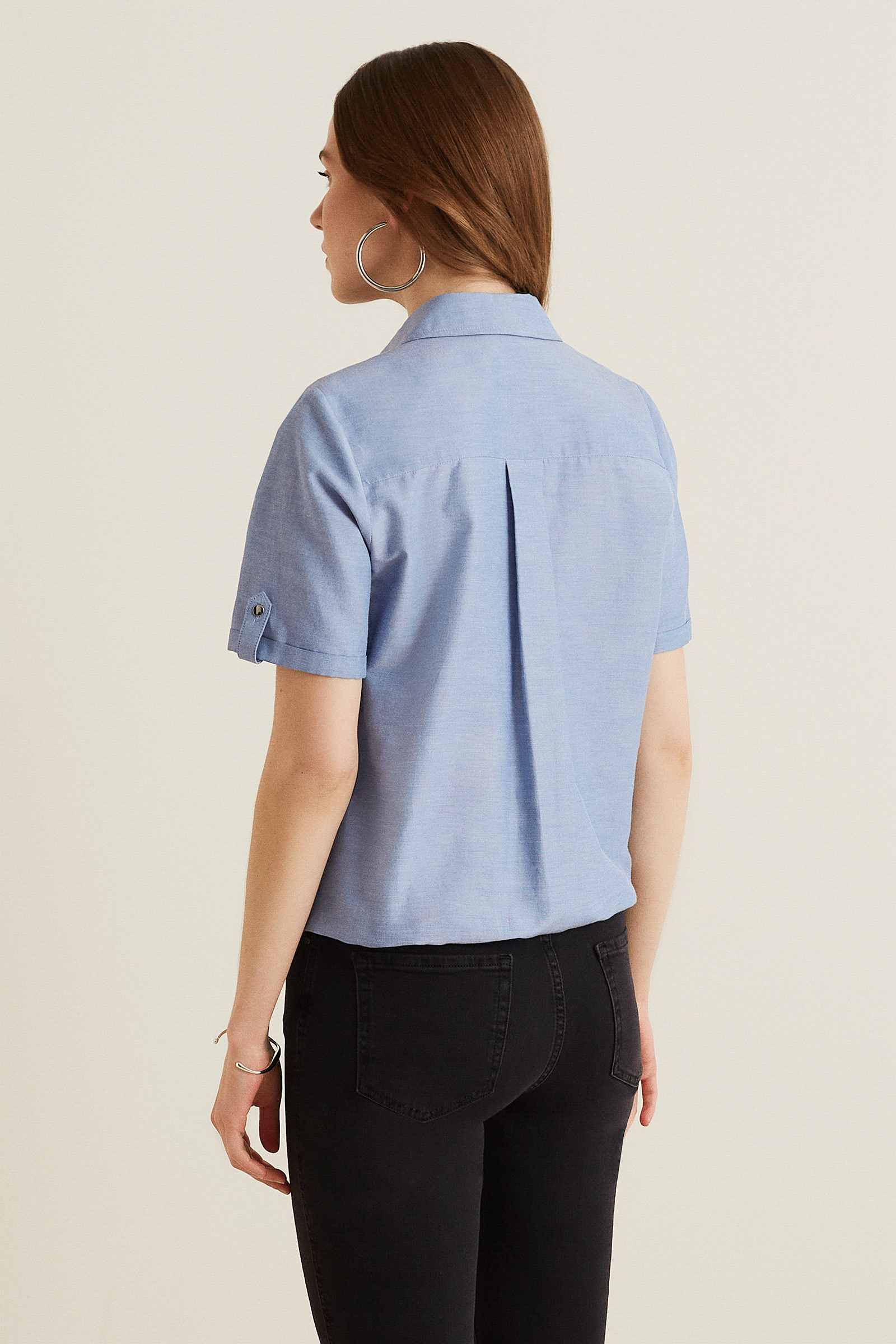 Bağcıklı Cepli Yarım Kollu Gömlek