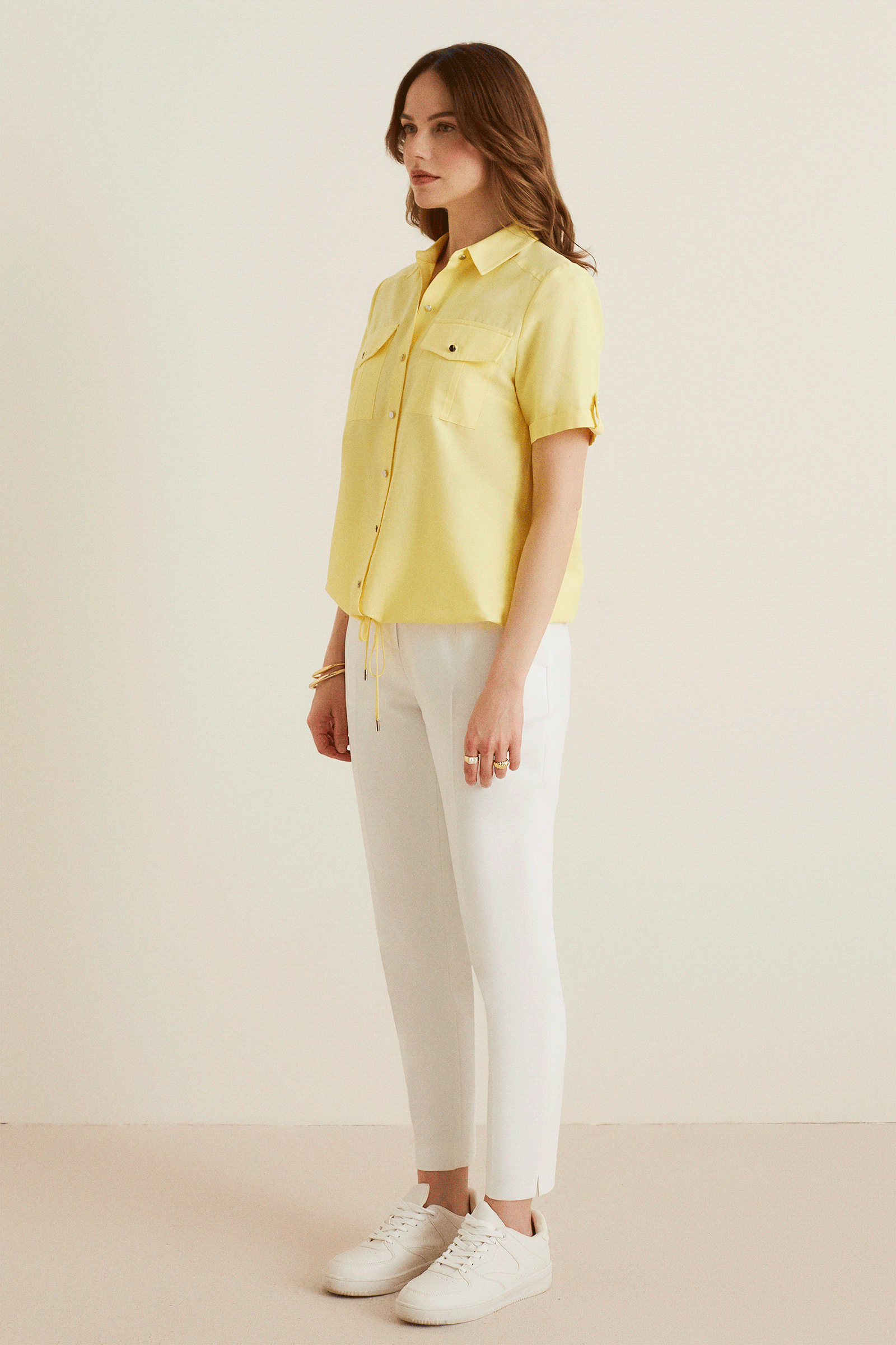 Bağcıklı Cepli Yarım Kollu Gömlek