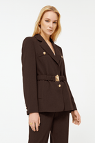 Kemerli Dokulu Klasik Ceket