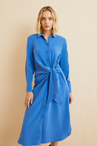 Bağlama Detaylı Midi Boy Gömlek Elbise