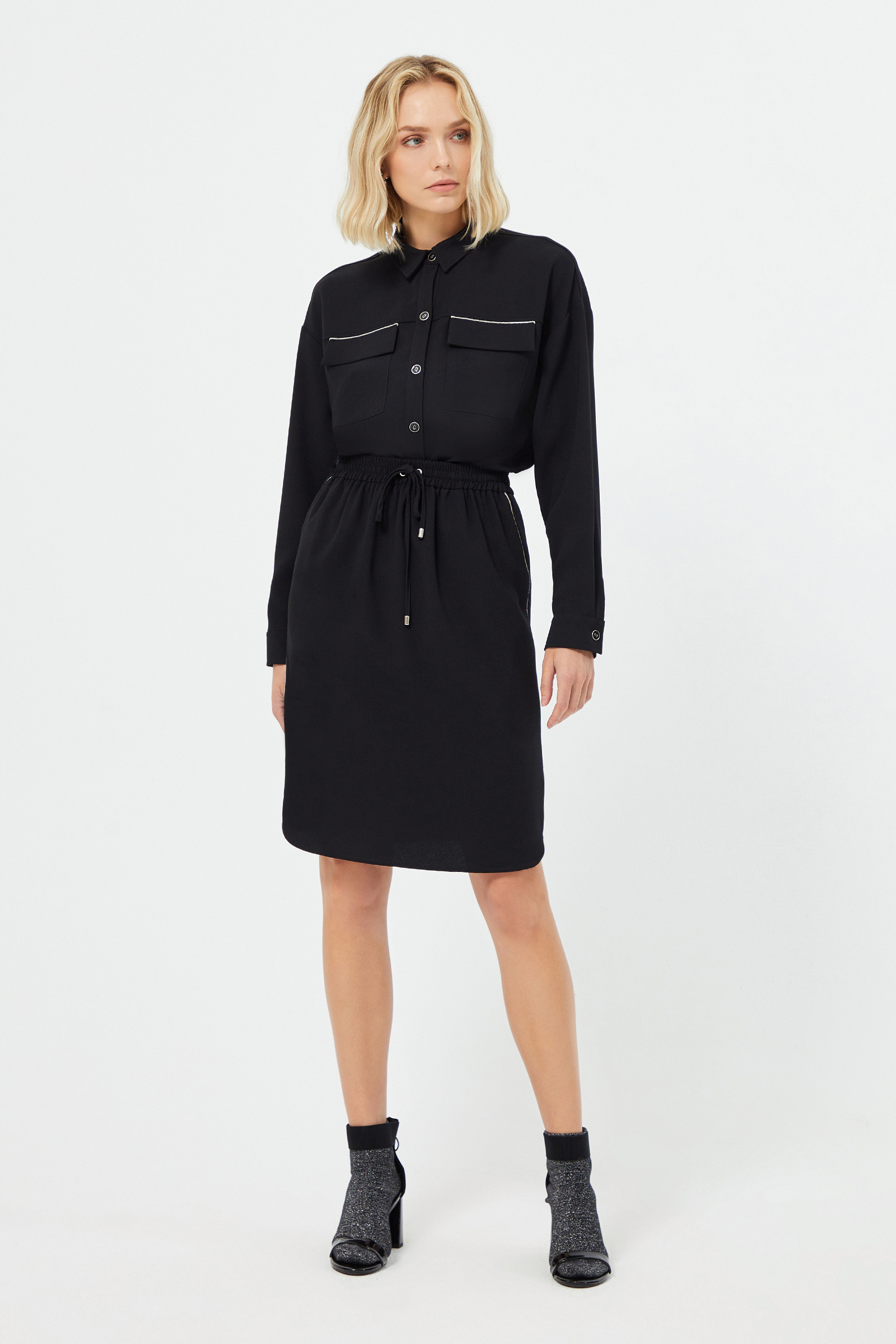 Yanları Şerit Detaylı Bağcıklı Etek