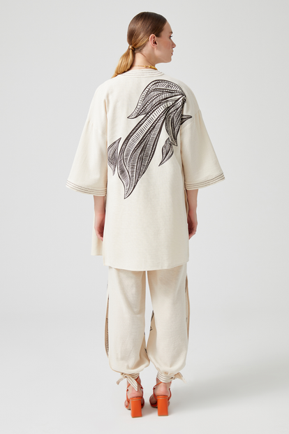 Sırtı Baskılı Doğal Kimono