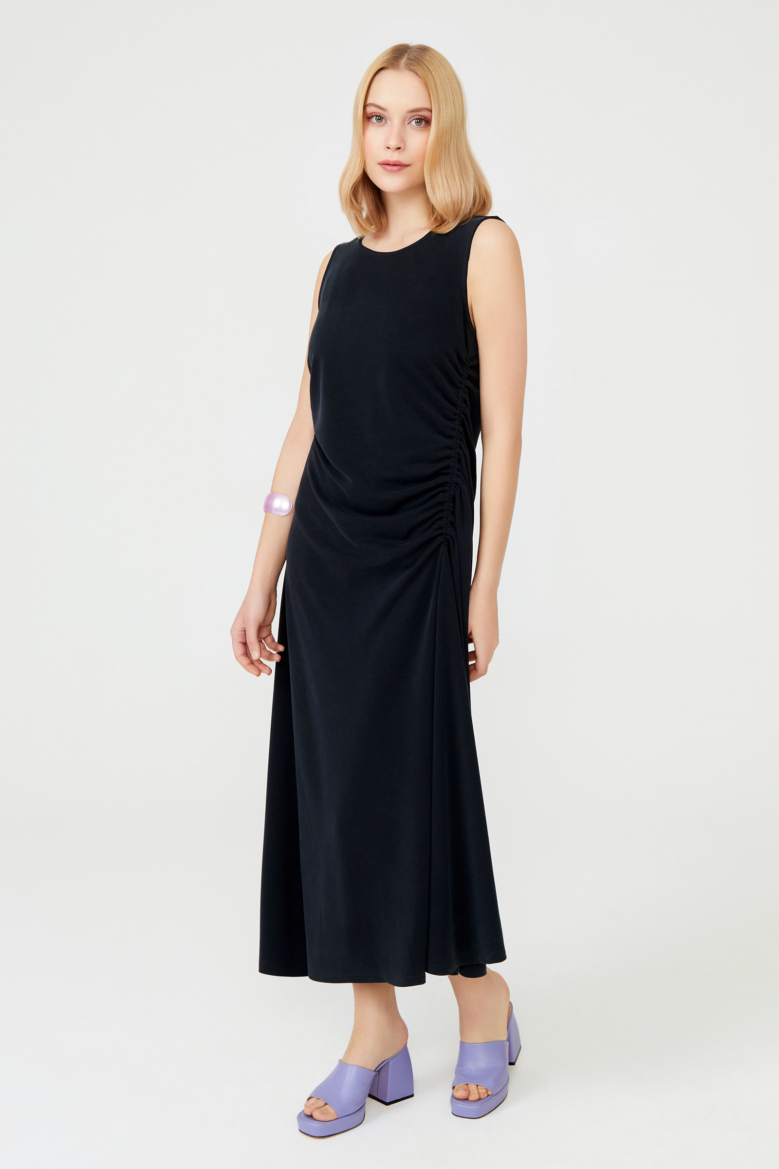 Asimetrik Kesim Midi Boy Penye Elbise