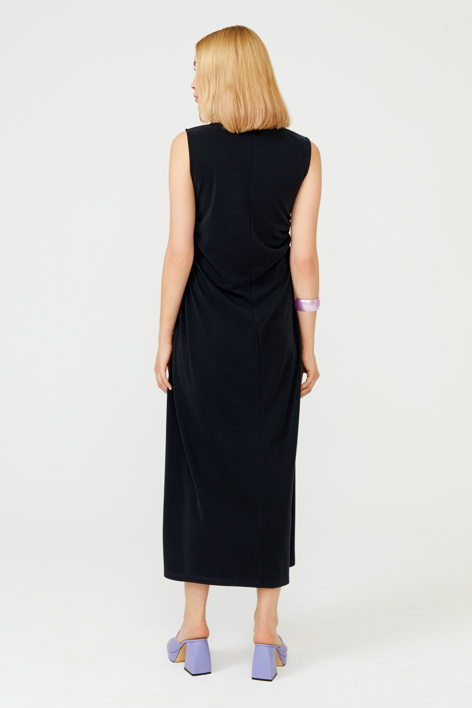 Asimetrik Kesim Midi Boy Penye Elbise