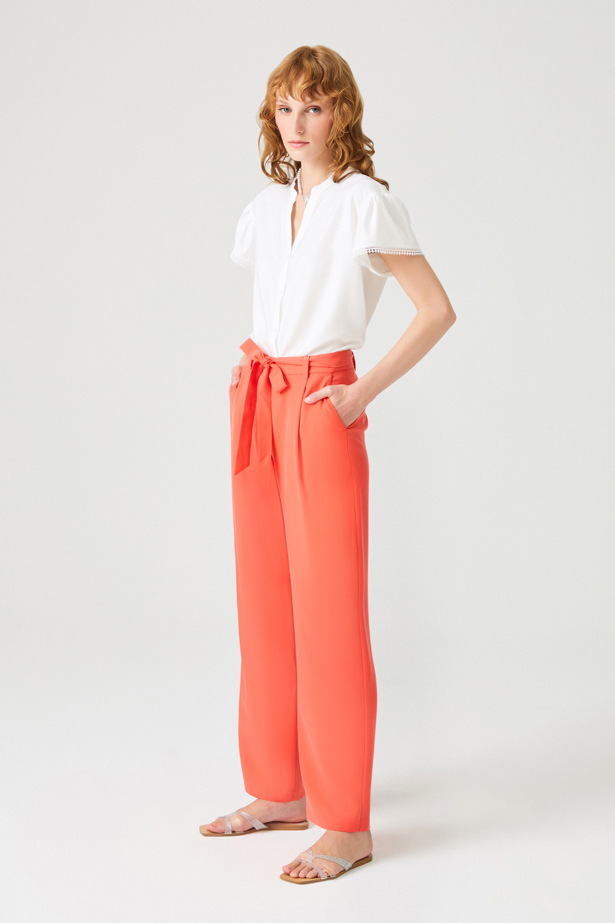 Pile Detaylı Tencel Pantolon