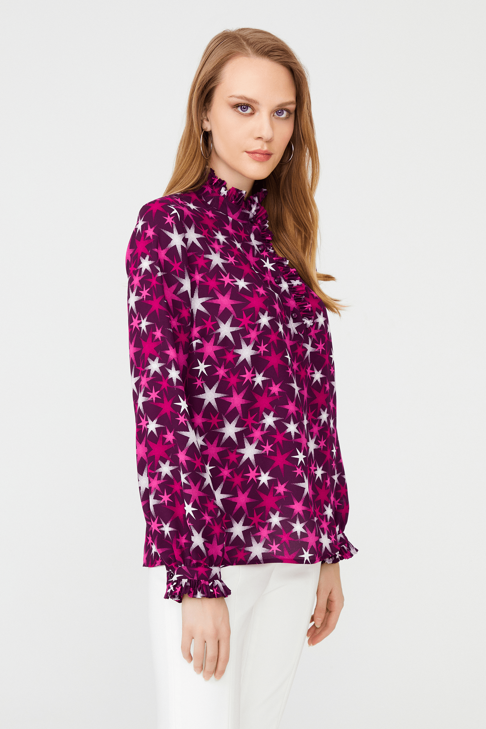 Fırfır Detaylı İnci Düğmeli Bluz