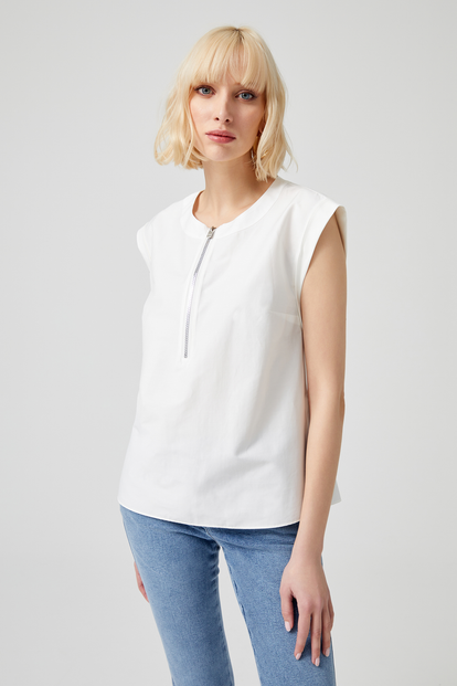 Fermuarlı Poplin Bluz