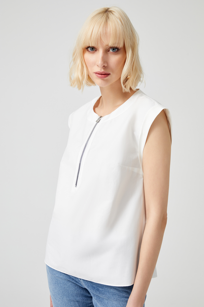 Fermuarlı Poplin Bluz