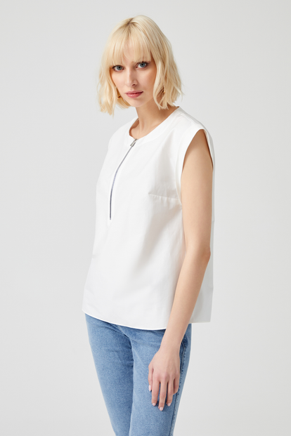 Fermuarlı Poplin Bluz