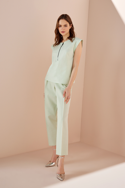 Fermuarlı Poplin Bluz