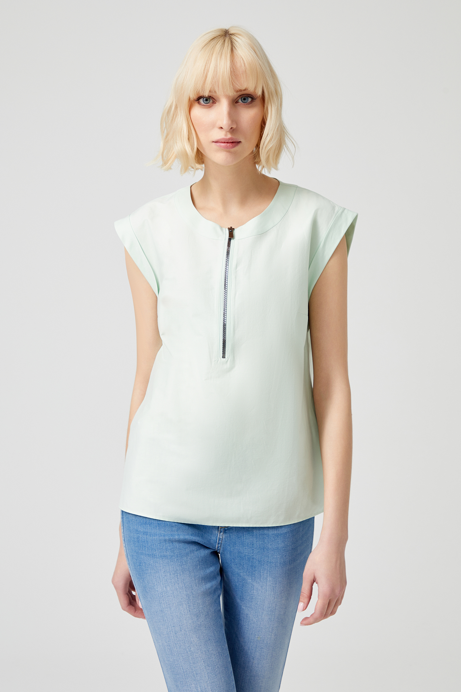 Fermuarlı Poplin Bluz