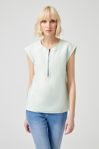 Fermuarlı Poplin Bluz