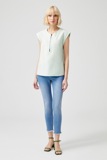 Fermuarlı Poplin Bluz