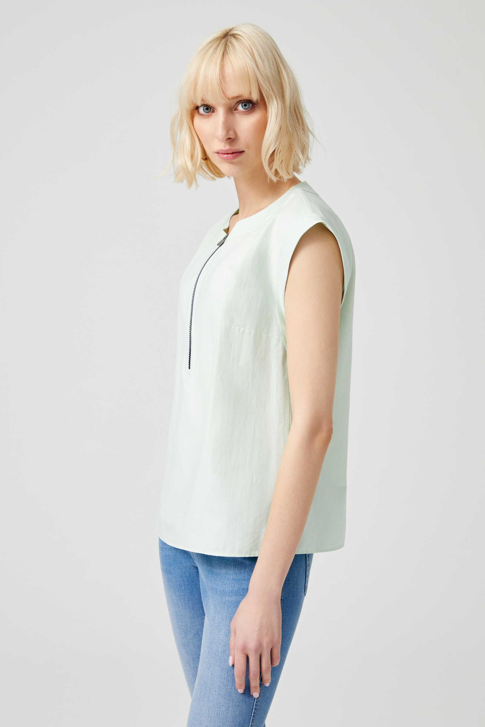 Fermuarlı Poplin Bluz