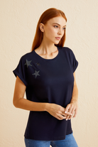 Yıldız Pul İşlemeli T-Shirt