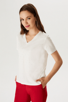 Önü Taşlı V Yakalı T-shirt