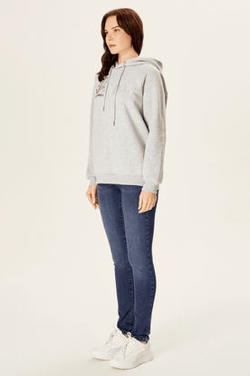 Kapüşonlu Nakışlı Sweatshirt
