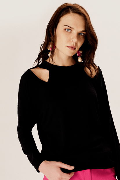 Pencere Detaylı Triko Bluz