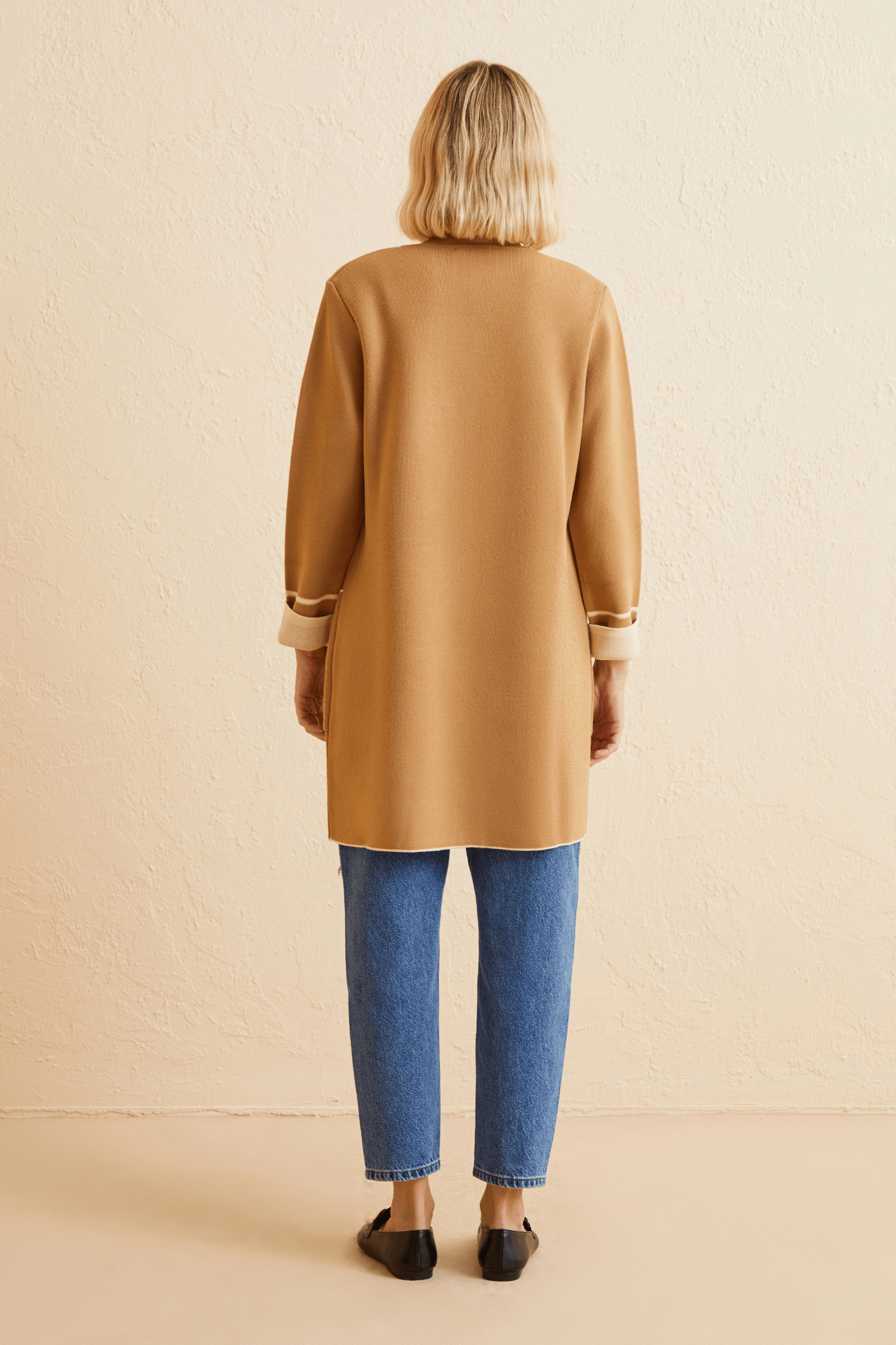 Kontrast Çizgili Triko Hırka